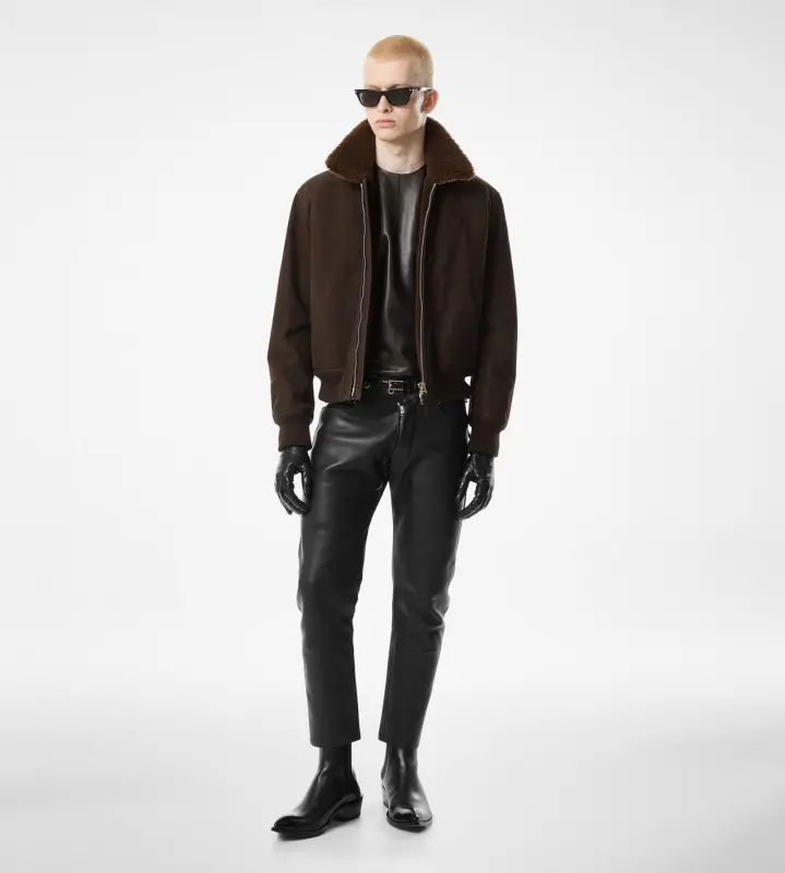 NUBUCK SHEARLING FLIGHT BOMBER COMBO BROWN online